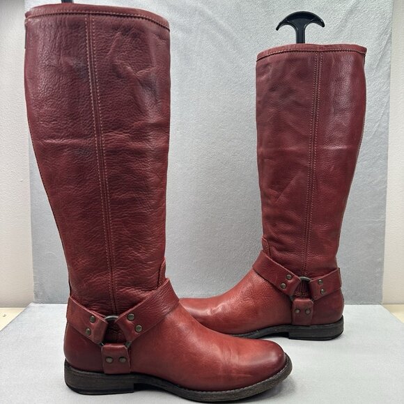 Frye Phillip Harness Tall Womens Size 6.5 (B) Riding Boots Red Leather Zip Dress - Picture 5 of 7